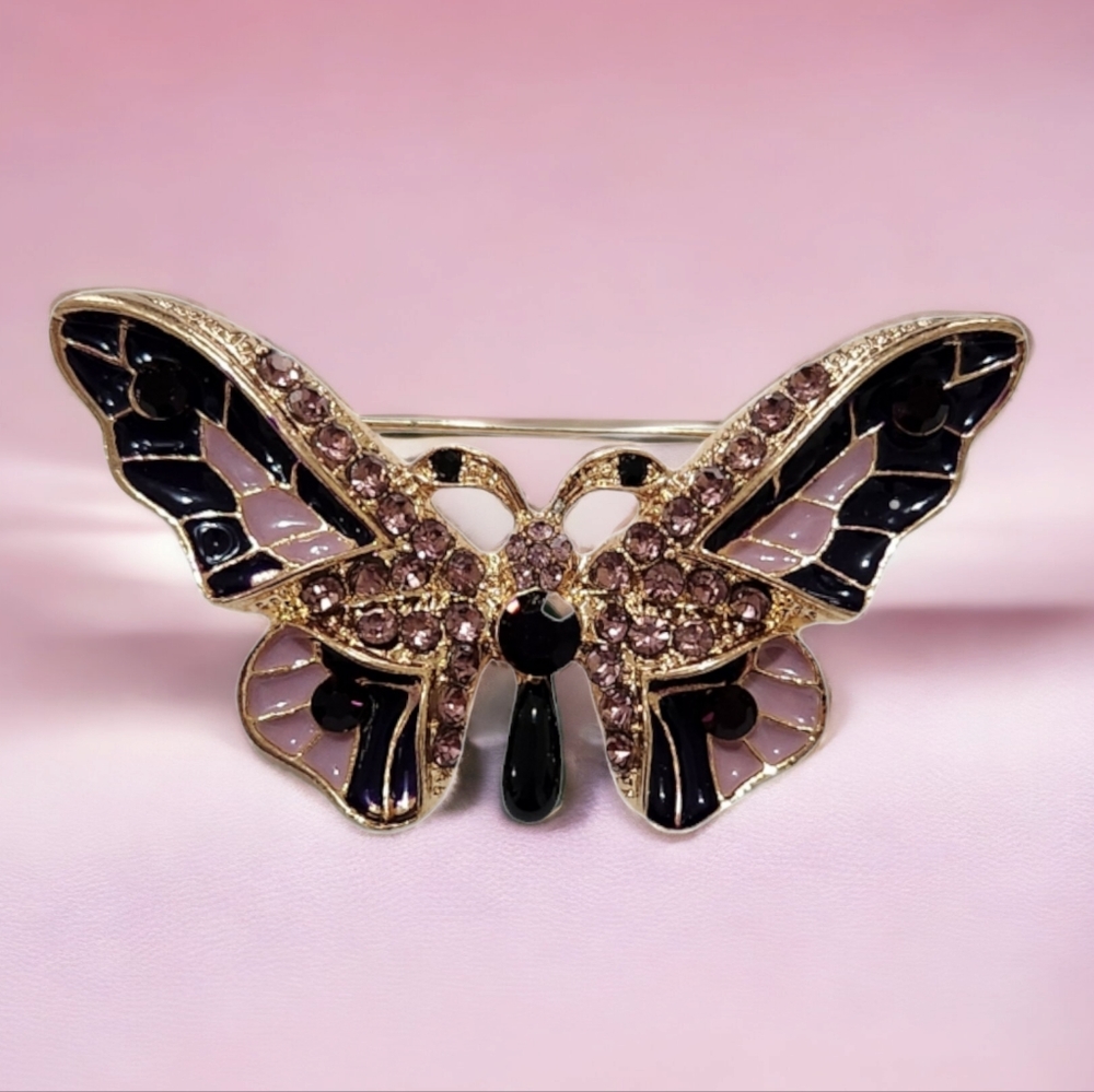 Butterfly Enamel & Rhinestone Brooch - Picture 4 of 8